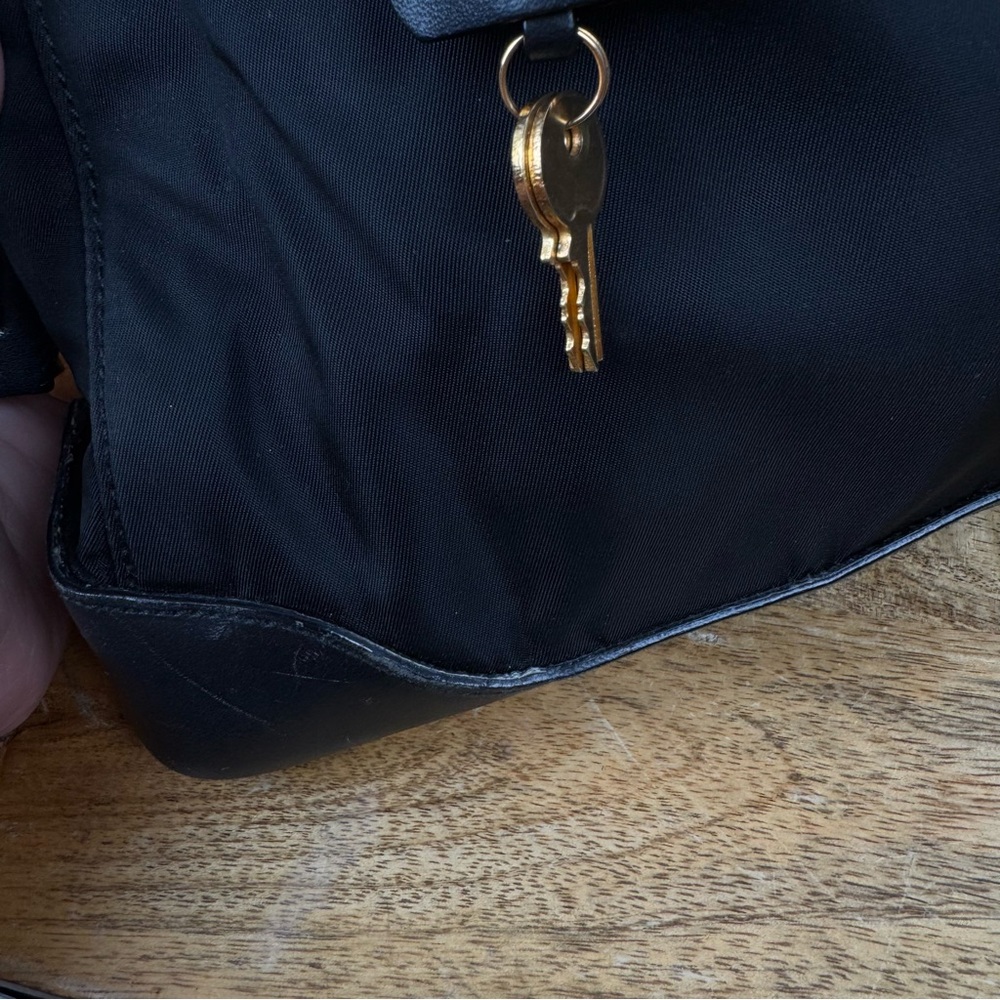 Vintage Prada Black Nylon Leather Trim Zip Tote Bag w/ Lock & Key - Picture 6 of 16